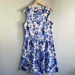 Gen Shuo white with blue floral A line dress xxl tea party dress
